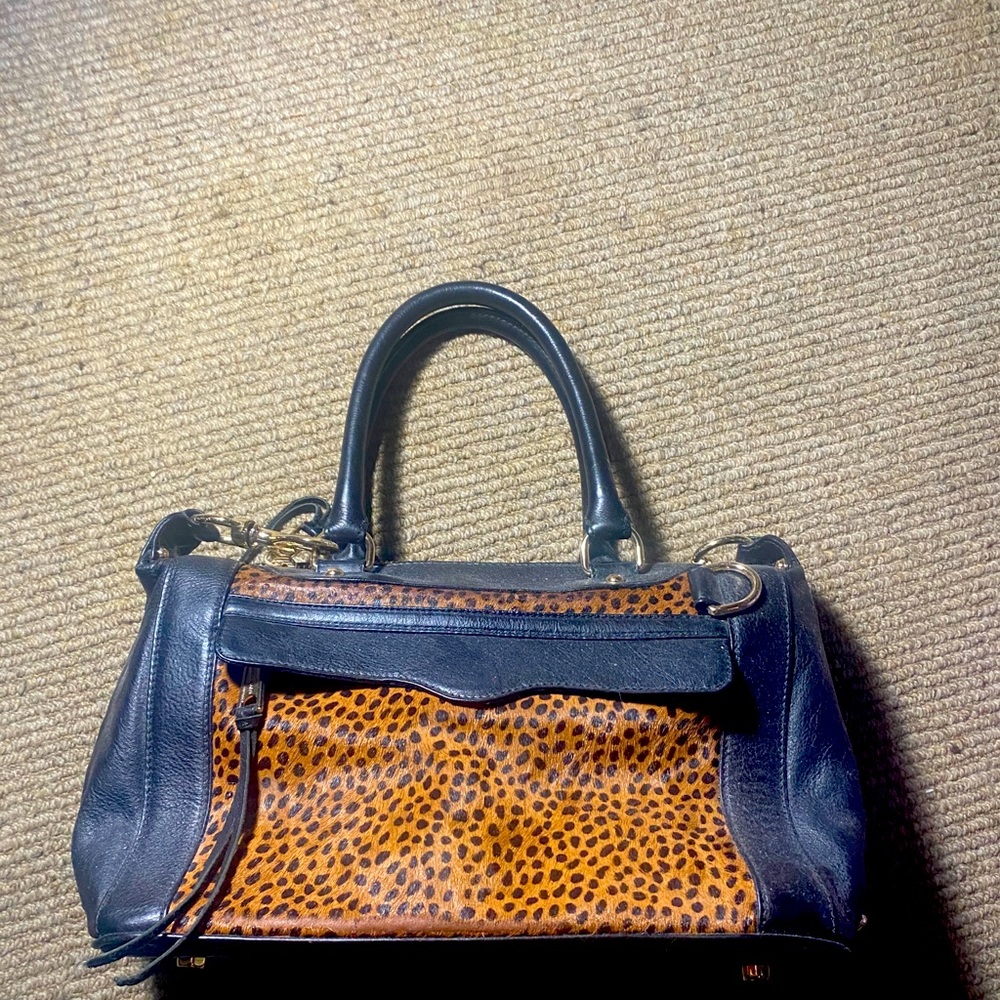 Rebecca minkoff navy purse with cheetah fur